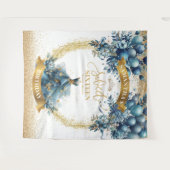 ブルーエレガント金ゴールドウォーターカラースウィート16グリッター タペストリー (正面(横))