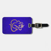 ブルーエレガント金ゴールドガネシャインディアンダマスクパターン ラゲッジタグ (正面横)