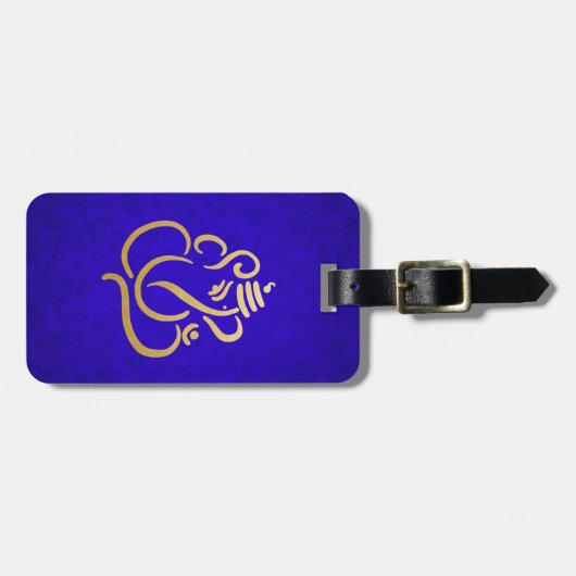 ブルーエレガント金ゴールドガネシャインディアンダマスクパターン ラゲッジタグ (正面横)