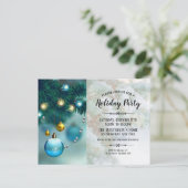 ブルーエレガント金ゴールドクリスマスバウブルズホリデーパーティー インビテーションポストカード (スタンド正面)