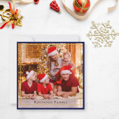 ブルーエレガント金ゴールドクリスマス両面写真 ノートカード