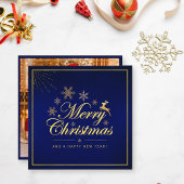 ブルーエレガント金ゴールドクリスマス両面写真 ノートカード