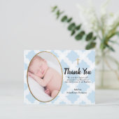 ブルーエレガント金ゴールドクロスバプテスマ写真ありがとう ポストカード (スタンド正面)