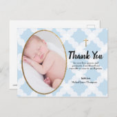 ブルーエレガント金ゴールドクロスバプテスマ写真ありがとう ポストカード (正面/裏面)