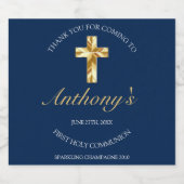 ブルーエレガント金ゴールドクロスファースト披露宴 スパークリングワインラベル (シングルラベル)