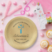 ブルーエレガント金ゴールドクロスファースト通信パーティー ペーパープレート (パーティー)