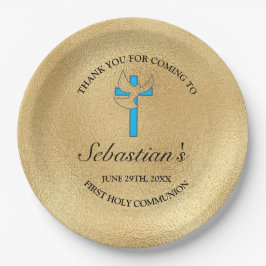 ブルーエレガント金ゴールドクロスファースト通信パーティー ペーパープレート