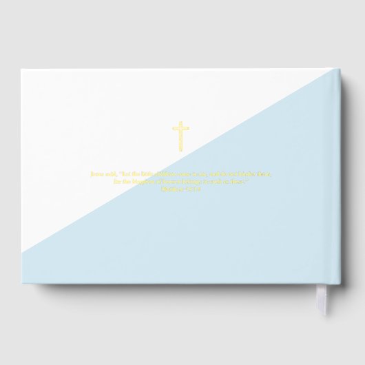 ブルーエレガント金ゴールドクロスベビーバプテスマカスタムス ゲストブック (裏面)