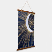 ブルーエレガント金ゴールドサンムーンマンダラ 吊り下げ型タペストリー (傾斜あり)