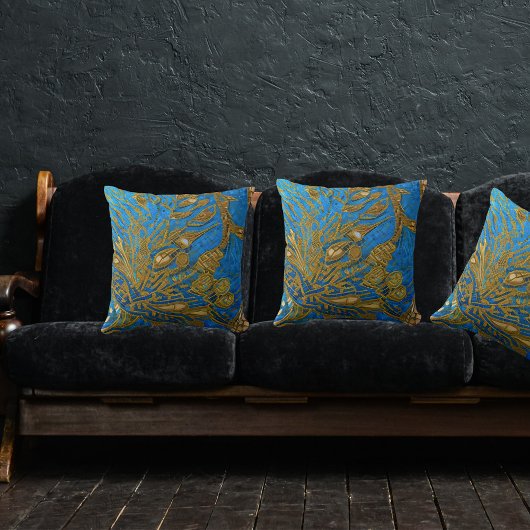 ブルーエレガント金ゴールドシスタイリッシュック クッション