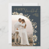 ブルーエレガント金ゴールドスクリプトハッピーハヌカー シーズンカード (正面)