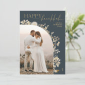 ブルーエレガント金ゴールドスクリプトハッピーハヌカー シーズンカード (スタンド正面)