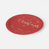 ブルーエレガント金ゴールドスターズネームメリークリスマスパーティー ペーパープレート (アングル)