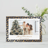 ブルーエレガント金ゴールドスターフォトメリークリスマス シーズンカード (スタンド正面)