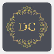 ブルーエレガント金ゴールドデザインモノグラム