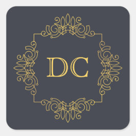 ブルーエレガント金ゴールドデザインモノグラム スクエアシール