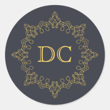 ブルーエレガント金ゴールドデザインモノグラム