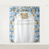 ブルーエレガント金ゴールドバルーンアーチキンセアニェラ タペストリー (正面)