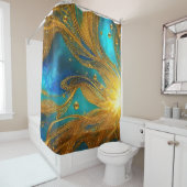 ブルーエレガント金ゴールドバーストシャワーカーテン シャワーカーテン (インサイチュ)