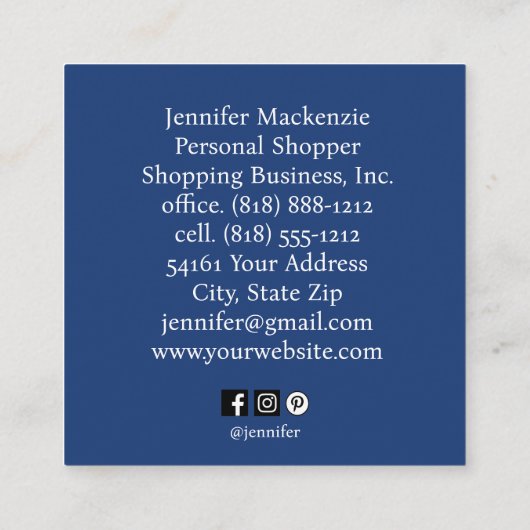 ブルーエレガント金ゴールドピーコックウーマン スクエア名刺 (裏面)