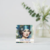 ブルーエレガント金ゴールドピーコックウーマン スクエア名刺 (スタンド正面)