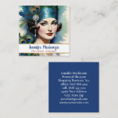 ブルーエレガント金ゴールドピーコックウーマン スクエア名刺 (正面/裏面)