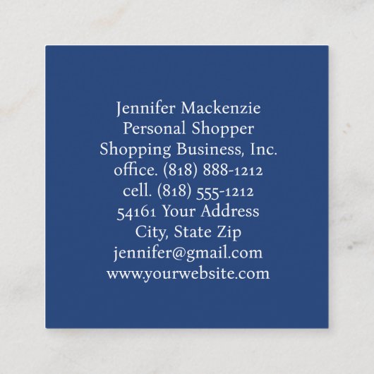 ブルーエレガント金ゴールドピーコックウーマン スクエア名刺 (裏面)