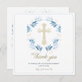 ブルーエレガント金ゴールドファースト聖餐式 サンキューカード (正面/裏面)