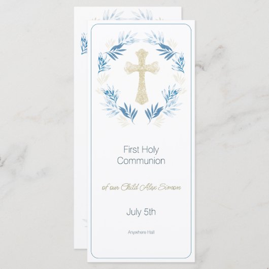 ブルーエレガント金ゴールドファースト聖餐式 メニュー (正面/裏面)