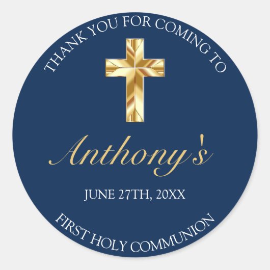 ブルーエレガント金ゴールドファースト聖餐式 ラウンドシール (正面)