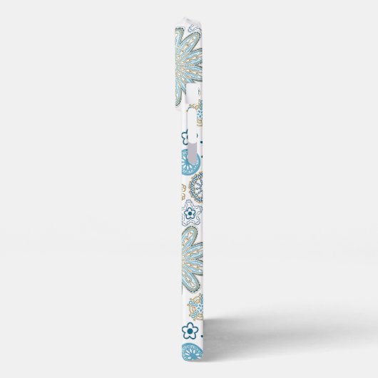 ブルーエレガント金ゴールドフェイクファンタジーマンダラアートパターン iPhoneケース (左側面)