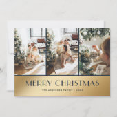 ブルーエレガント金ゴールドフォトメリークリスマスカード シーズンカード (正面)