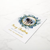 ブルーエレガント金ゴールドフローラリースクリスマス 箔シーズンカード (回転した状態)