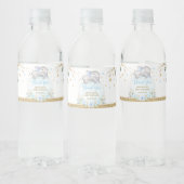 ブルーエレガント金ゴールドフローラ少年ベビーゾウのシャワー ペットボトルラベル (ボトル)