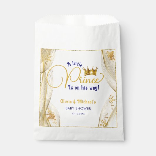 ブルーエレガント金ゴールドプリンス王室のベビーシャワー フェイバーバッグ (正面)