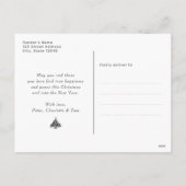 ブルーエレガント金ゴールドホリーサンタメリークリスマス シーズンポストカード (裏面)