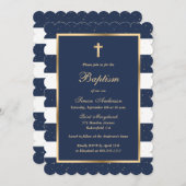 ブルーエレガント金ゴールドボーイモダンバプテスマ 招待状 (正面/裏面)