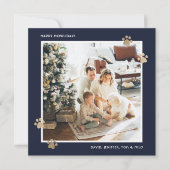 ブルーエレガント金ゴールドポーフォトハッピーHowlidays シーズンカード (正面)