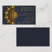 ブルーエレガント金ゴールドマンダラライフコーチ 名刺 (正面/裏面)