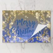 ブルーエレガント金ゴールドメリークリスマス紙ランチョンマット ペーパーパッド (折り畳み)