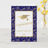 ブルーエレガント金ゴールドライオンフローラ卒業 カード (黄色い花)