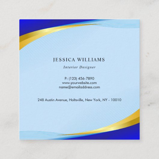 ブルーエレガント金ゴールドラグジュアリーデザイナーロゴスクエアブシ スクエア名刺 (裏面)