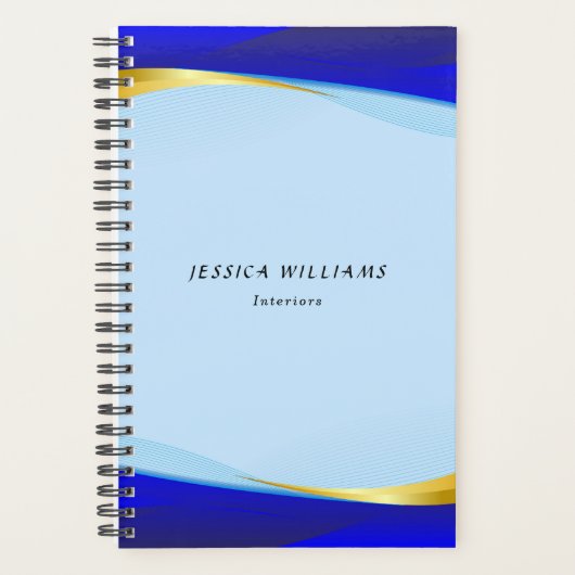 ブルーエレガント金ゴールドラグジュアリーデザイナーロゴビジネス プランナー手帳 (正面)