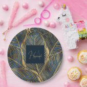 ブルーエレガント金ゴールドリーフデザイン ペーパープレート (パーティー)