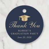 ブルーエレガント金ゴールド卒業パーティーありがとう フェイバータグ (裏面)