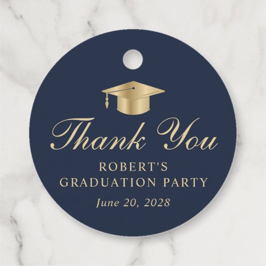 ブルーエレガント金ゴールド卒業パーティーありがとう フェイバータグ (裏面)