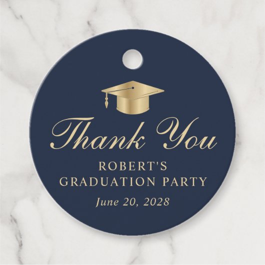 ブルーエレガント金ゴールド卒業パーティーありがとう フェイバータグ (正面)
