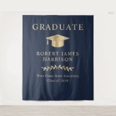 ブルーエレガント金ゴールド卒業パーティーへようこそ タペストリー (正面)