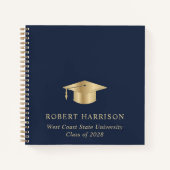 ブルーエレガント金ゴールド卒業パーティーゲストブック ノートブック (正面)
