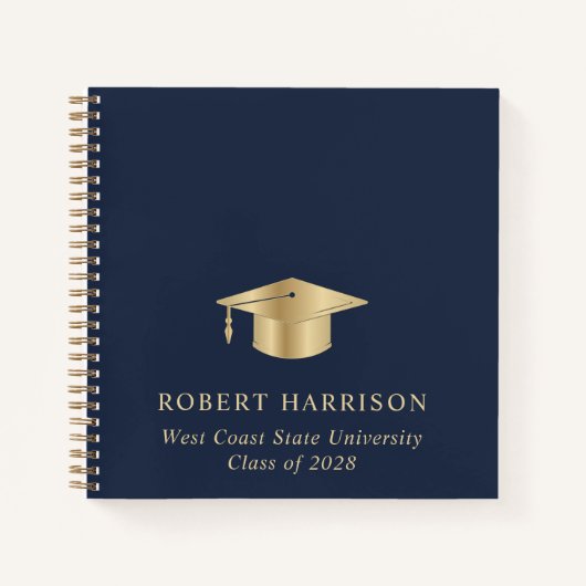 ブルーエレガント金ゴールド卒業パーティーゲストブック ノートブック (正面)